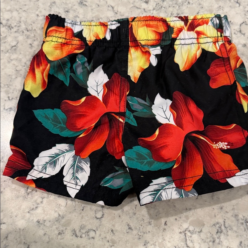 Circo Black Floral Swim Trunks with Red & Green Hibiscus - Picture 3 of 3